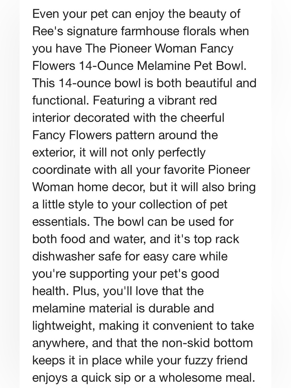 🌸 New Pioneer Woman Melamine Fancy Flourish 14 oz Pet Bowl, Qty 1 - Picture 3 of 4